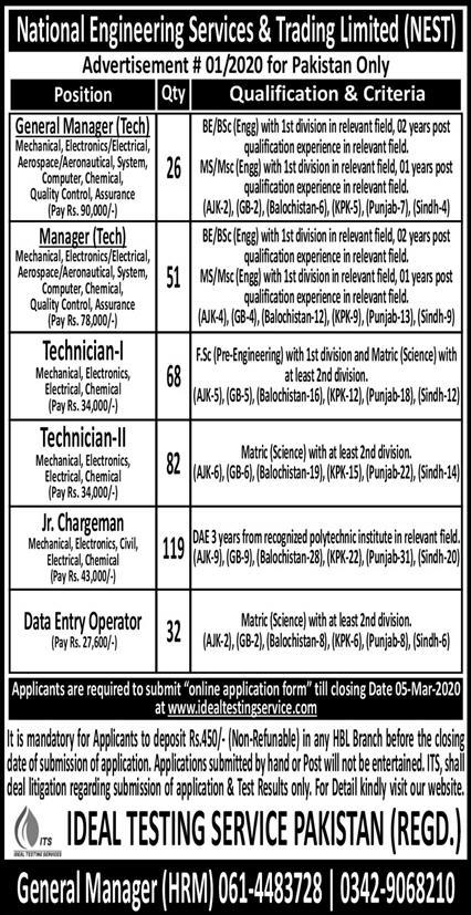 Multiples Position-National Engineering Services & Trading Limited (NEST)-Latest Jobs in Pakistan 2020