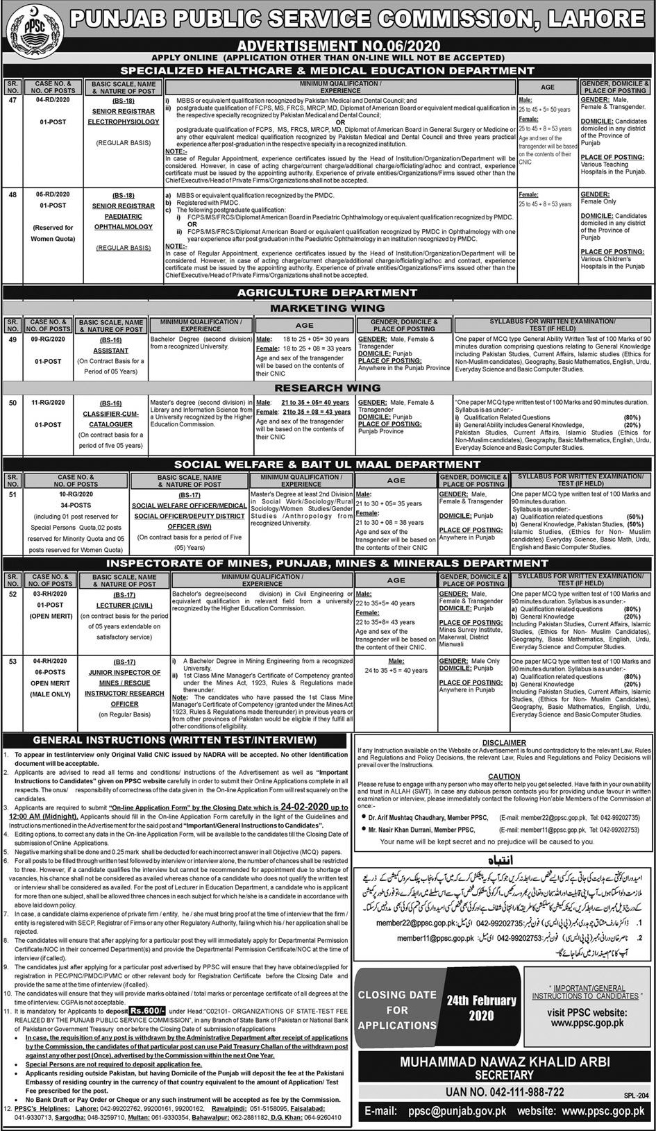 Multiples Position-Punjab Public Service Commission PPSC-Latest Govt Jobs in Pakistan 2020