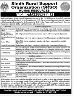 Multiples Position-Sindh Rural Support Organization (SRSO)-Latest Jobs in Pakistan 2020