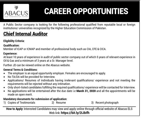 Abacus | Public Sector Company | Jobs in Pakistan 2020
