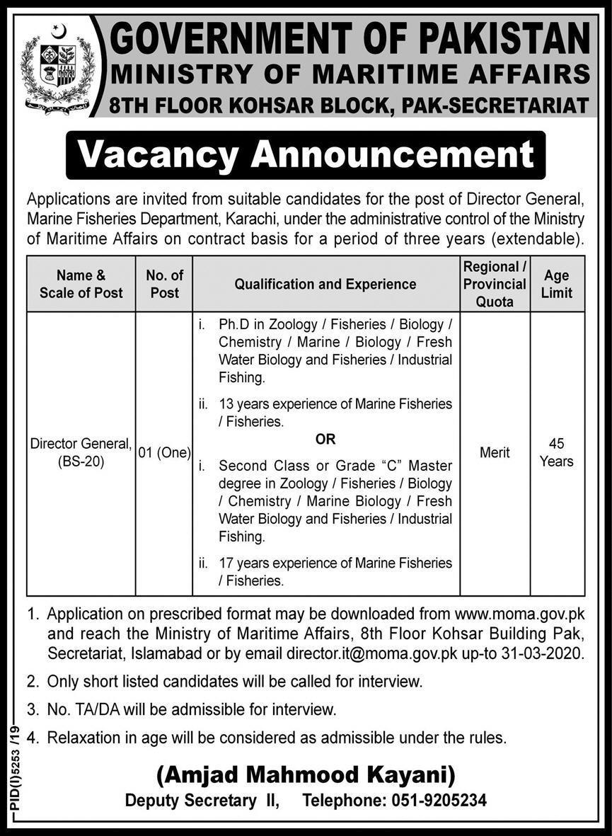Ministry of Maritime Affairs Islamabad | Jobs in Pakistan 2020