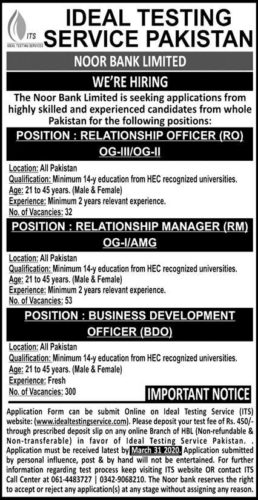 Multiples Position | Noor Bank Limited | Banking Jobs in Pakistan 2020