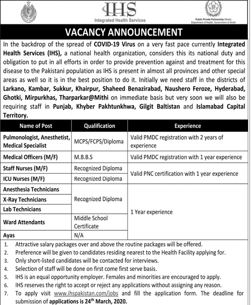 Integrated Health Services (IHS) | Jobs in Pakistan 2020