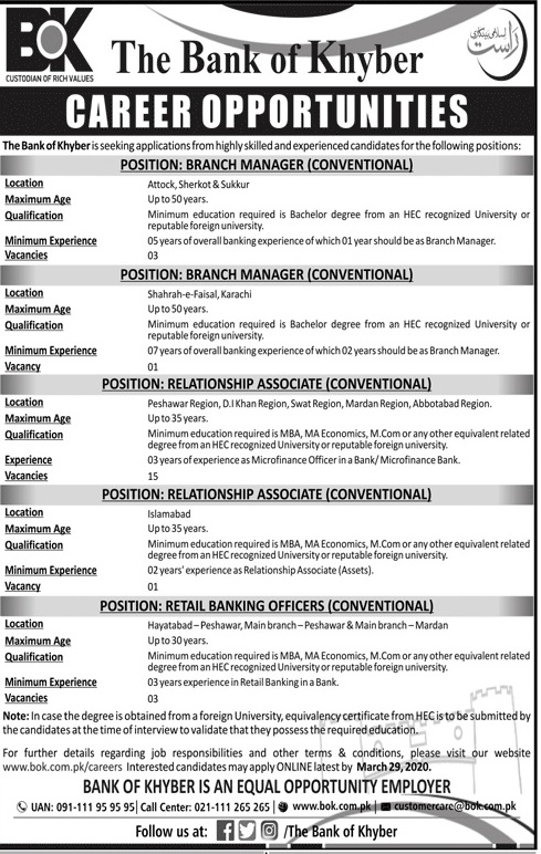 The Bank Of Khyber | Jobs in Pakistan 2020