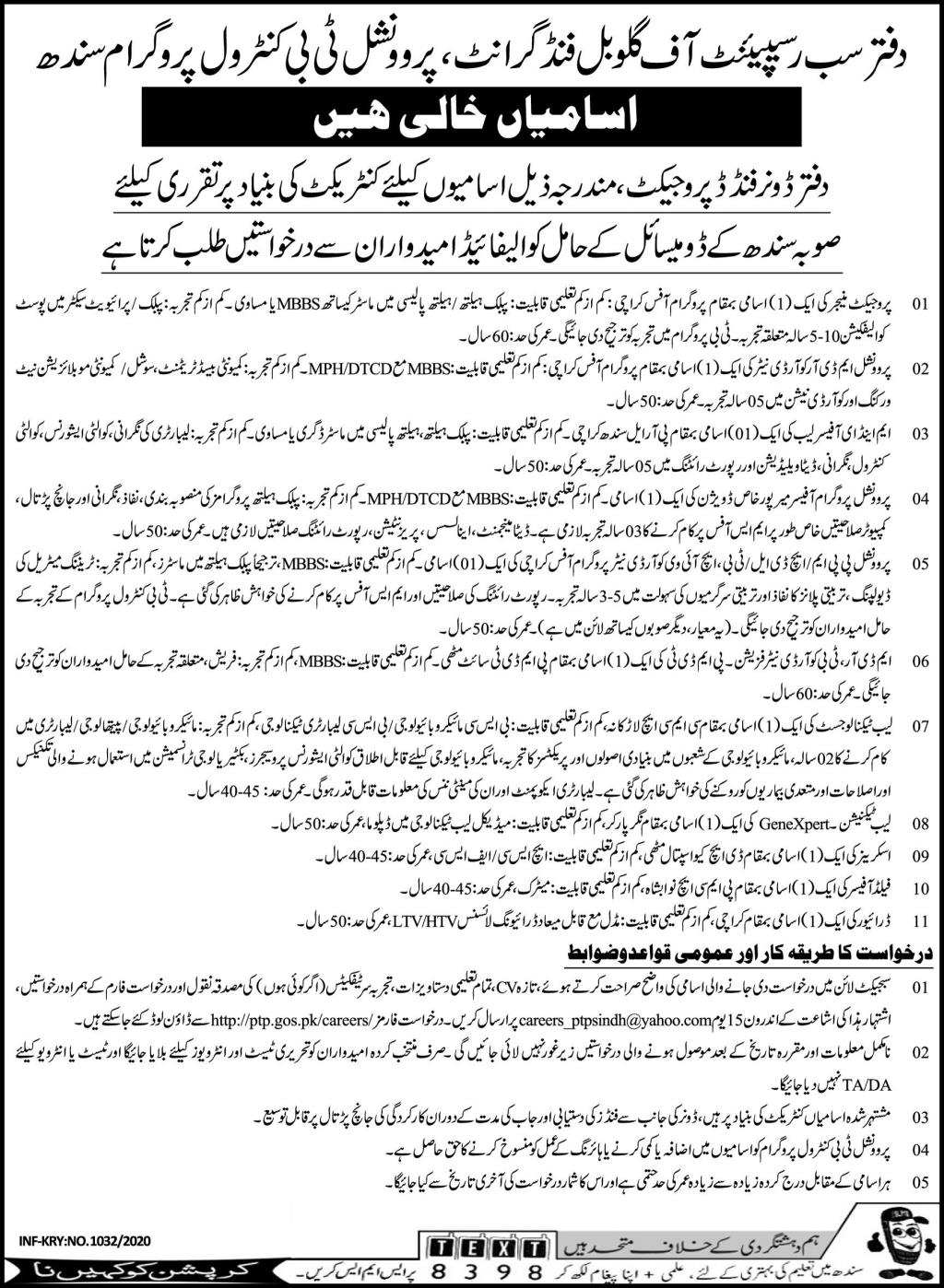 Multiples Position | Provincial TB Programme Sindh | Jobs in Pakistan 2020